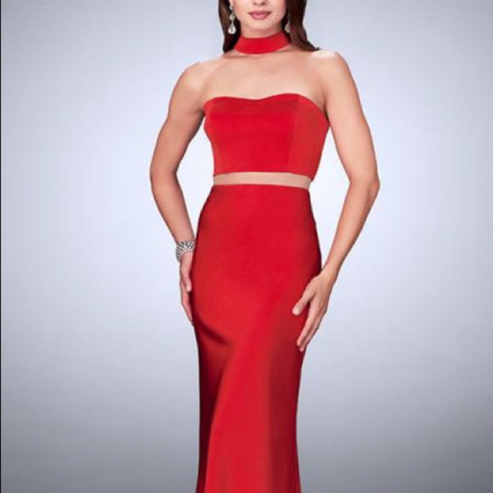 La Femme 24379 - Illusion 2 piece Red Gown